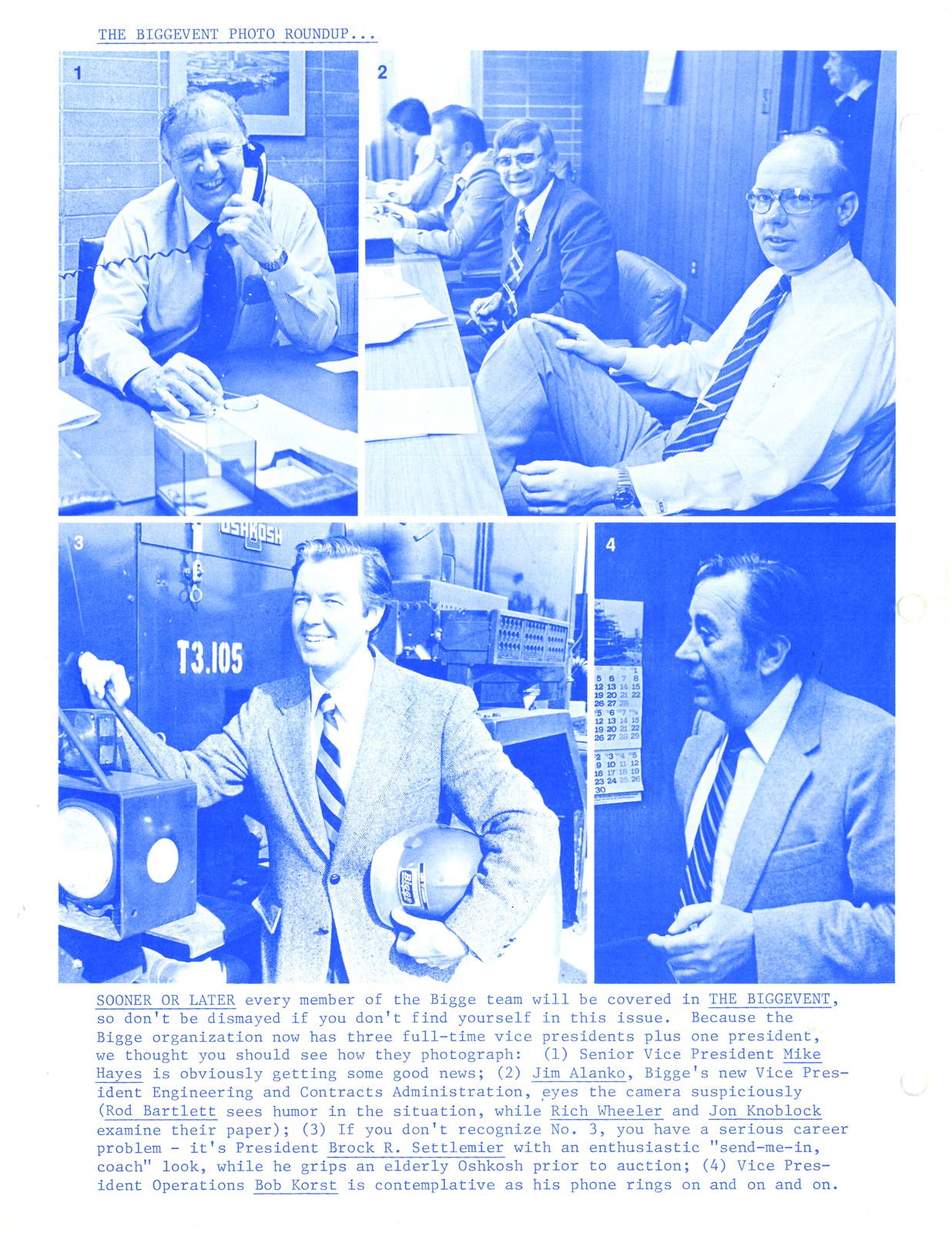 The BiggEvent Photo Roundup, April 1981: Brock Settlemier and the Bigge leadership team caught mid-workday